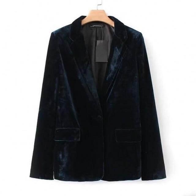 1 Button Velvet Blazer Women - Casual - Solid Color