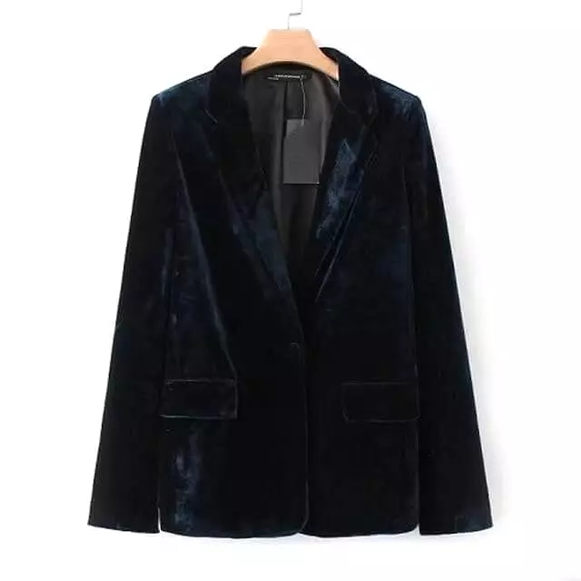 1-Button Velvet Blazer Women - Casual - Solid Color