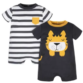 2-Pack Infant Boys Tiger Rompers with Wild Heart Theme