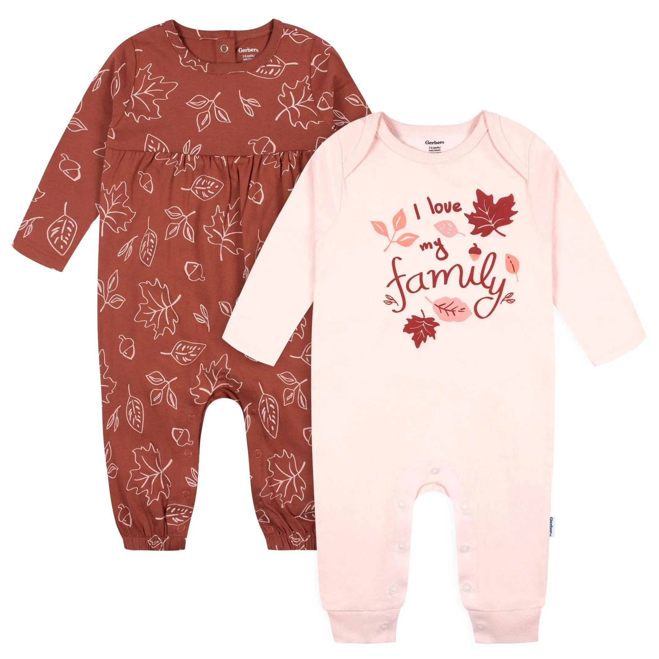 2-Pack Pink Leaves Rompers for Baby Girls