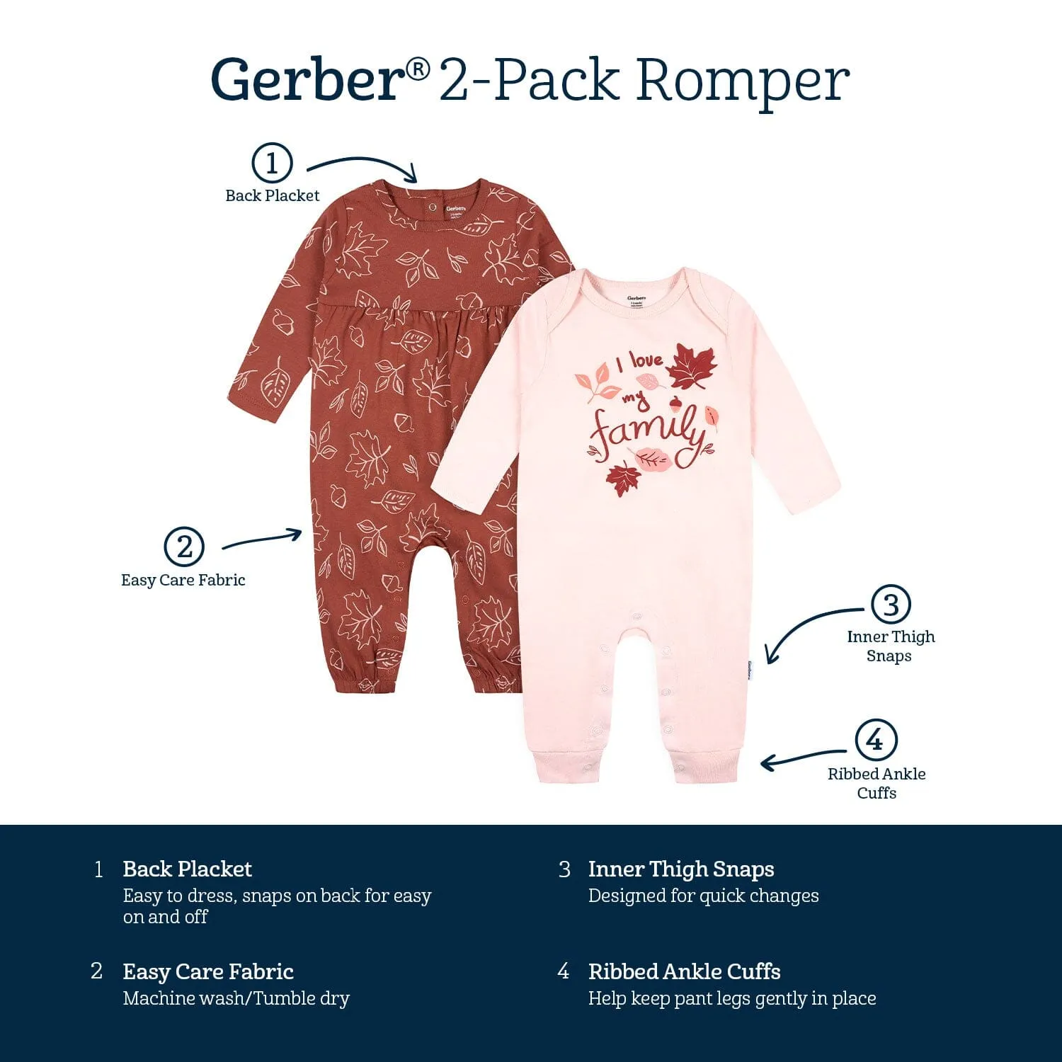 2-Pack Pink Leaves Rompers for Baby Girls