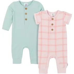 2-Pack Baby Girls Pink Plaid Green Rompers