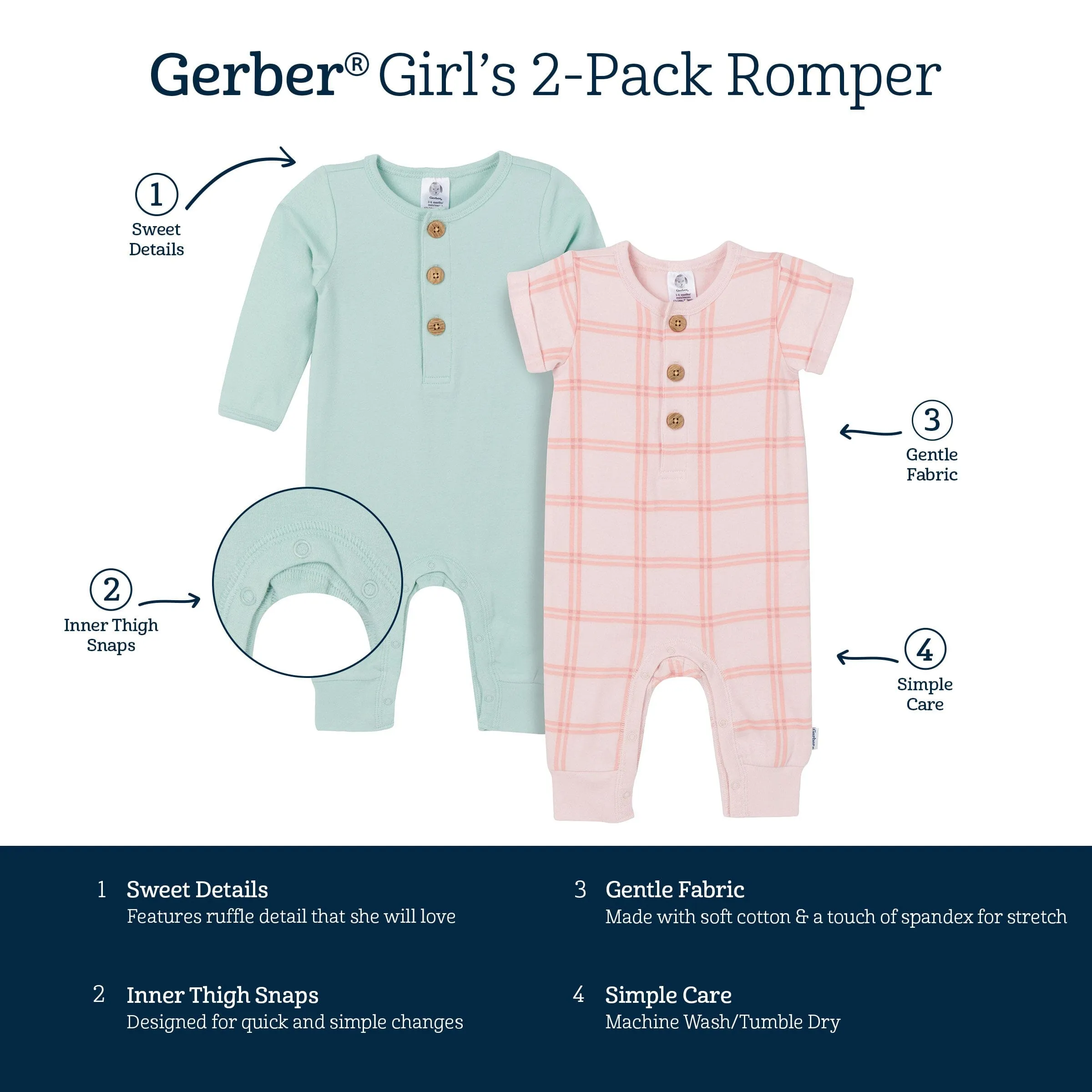 2-Pack Baby Girls Pink Plaid Green Rompers