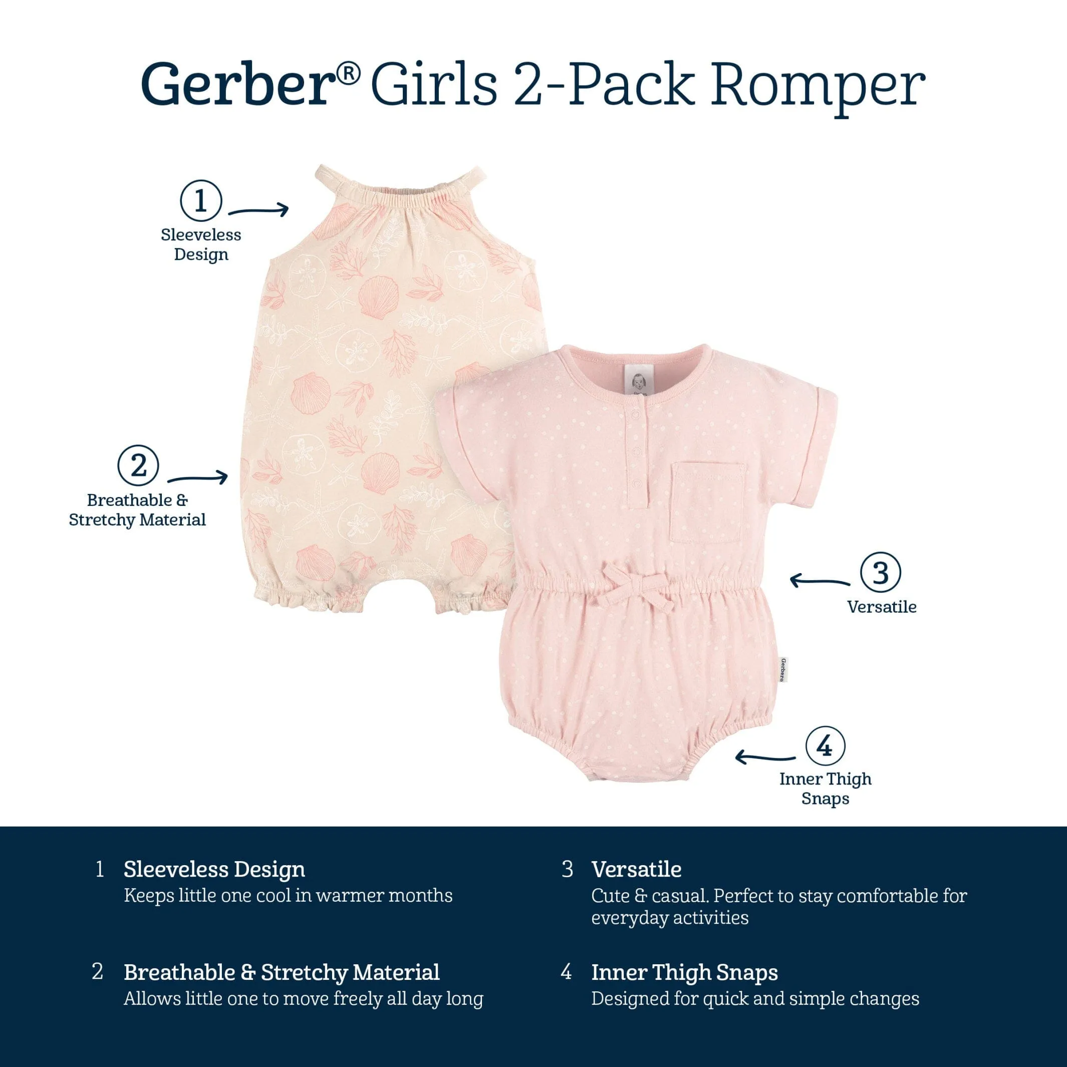 Baby Girls Seashells Rompers 2-Pack