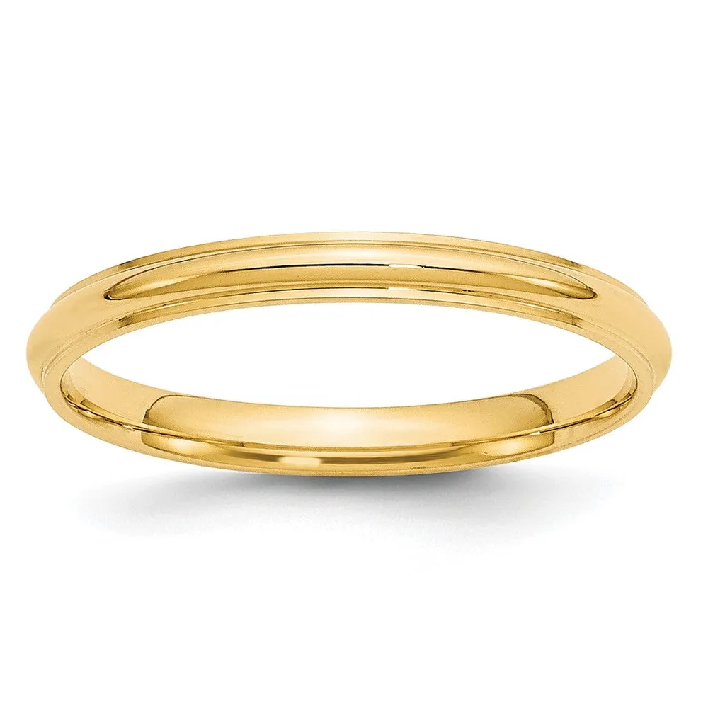 10K Yellow Gold Half Round Ridged Edge Band, Various Widths Available