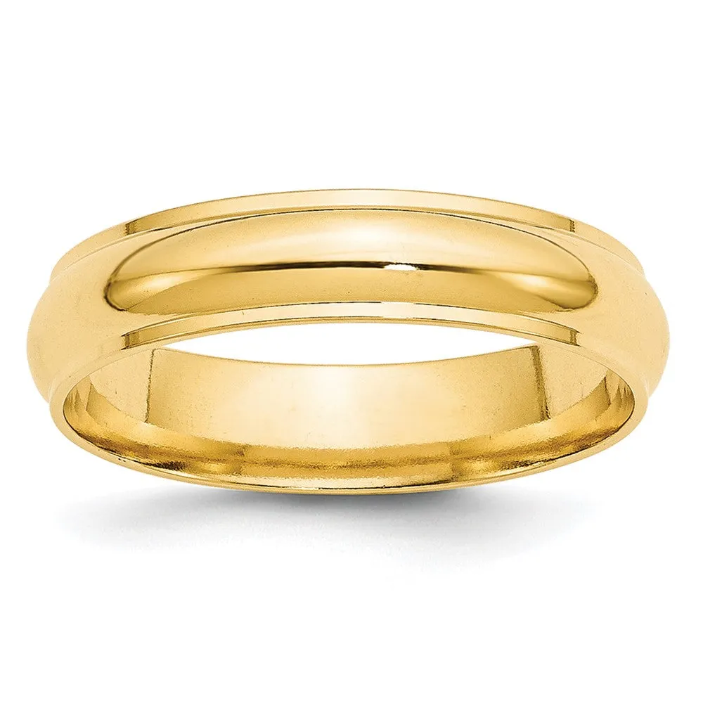 10K Yellow Gold Half Round Ridged Edge Band, Various Widths Available