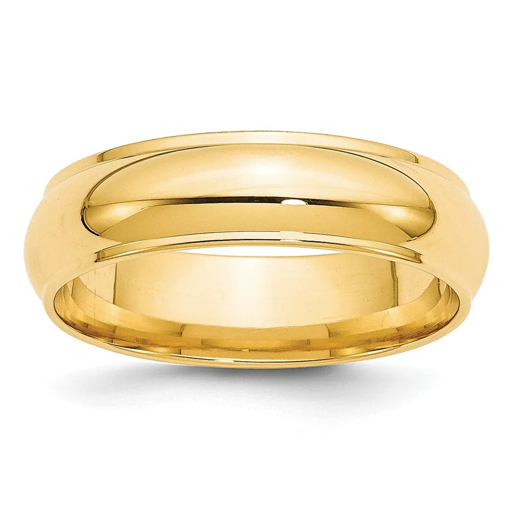 10K Yellow Gold Half Round Ridged Edge Band, Various Widths Available