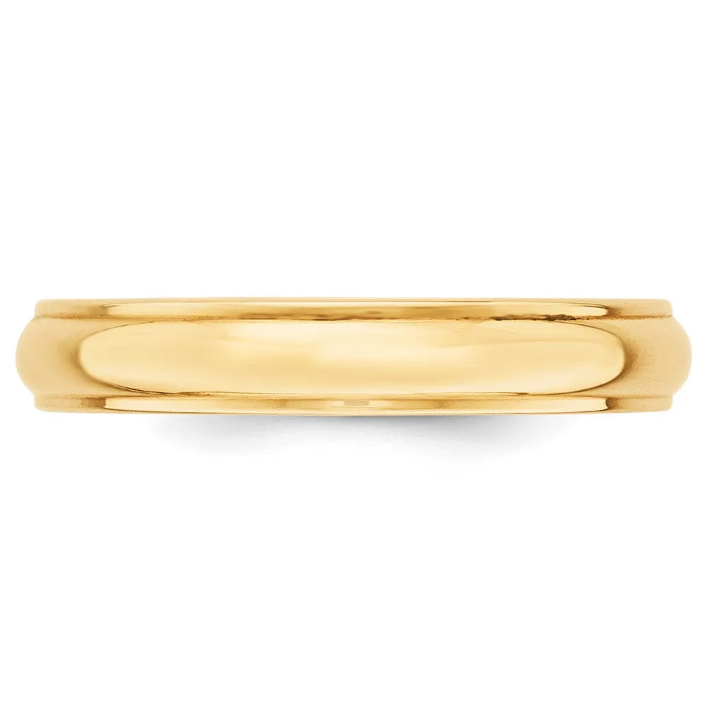 10K Yellow Gold Half Round Ridged Edge Band, Various Widths Available