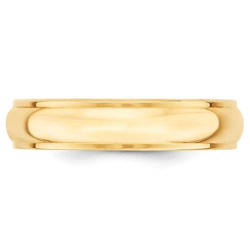 10K Yellow Gold Half Round Ridged Edge Band, Various Widths Available