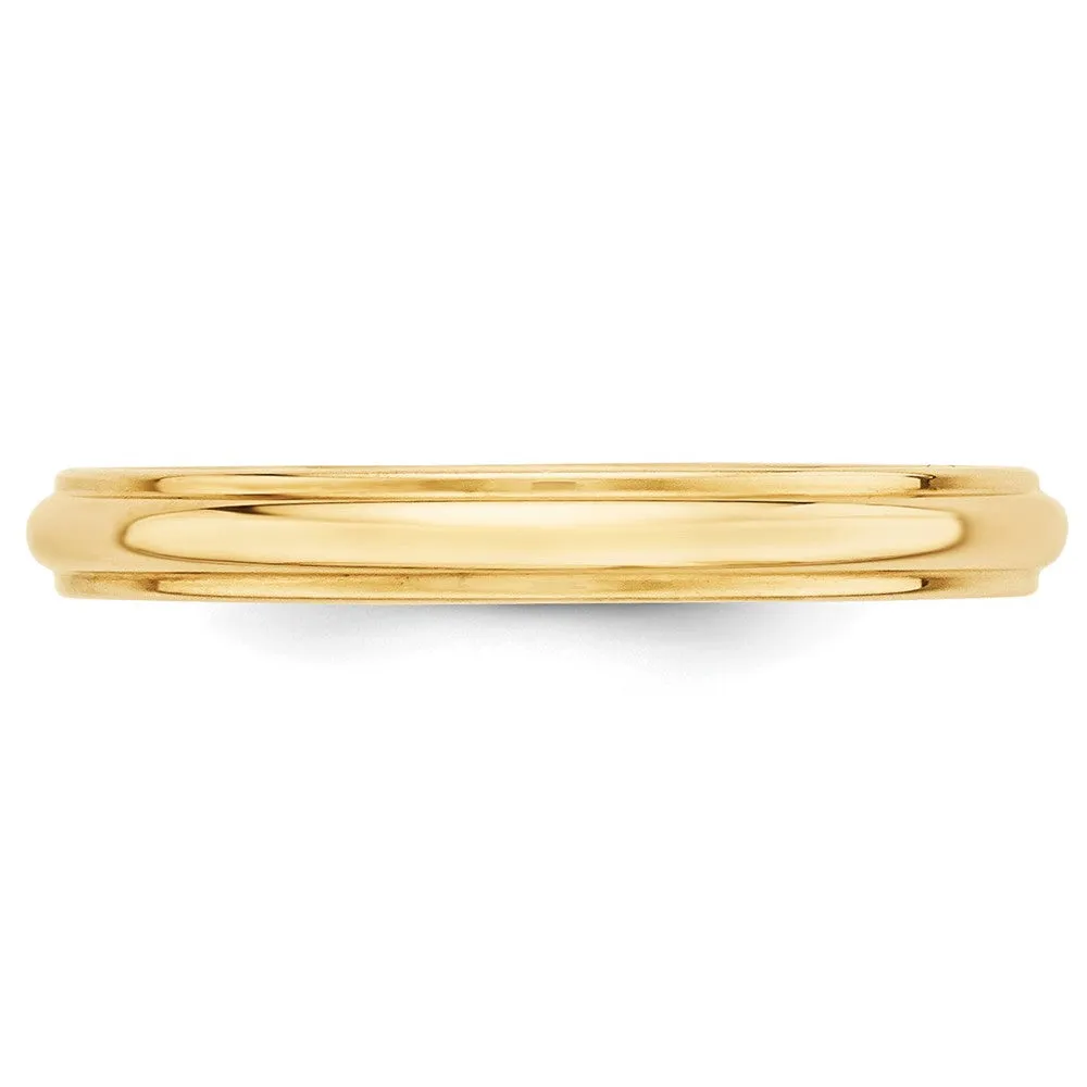 10K Yellow Gold Half Round Ridged Edge Band, Various Widths Available