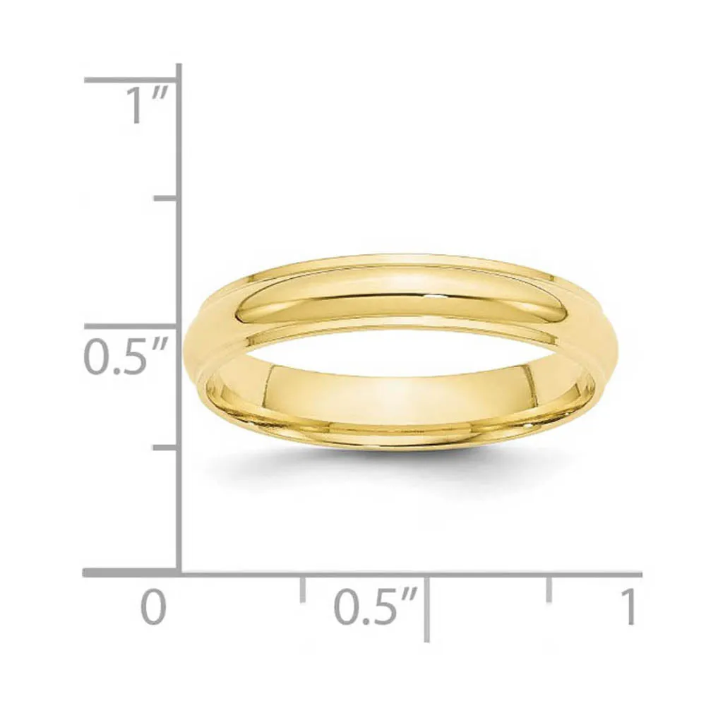 10K Yellow Gold Half Round Ridged Edge Band, Various Widths Available