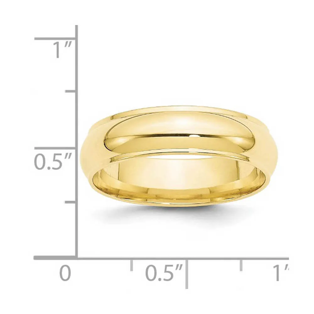 10K Yellow Gold Half Round Ridged Edge Band, Various Widths Available