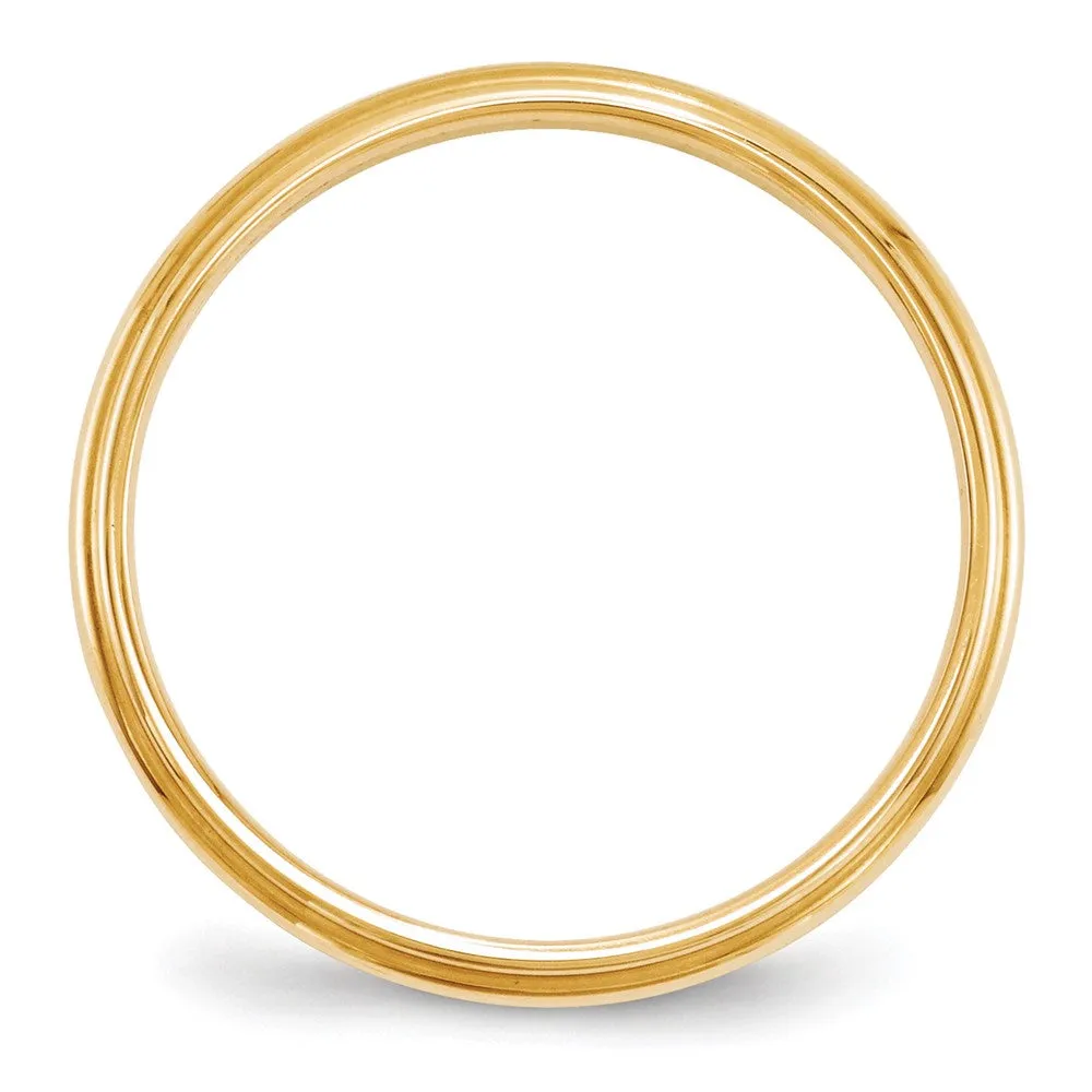 10K Yellow Gold Half Round Ridged Edge Band, Various Widths Available