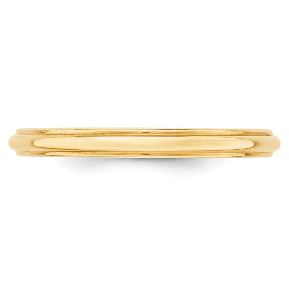 10K Yellow Gold Half Round Ridged Edge Band, Various Widths Available