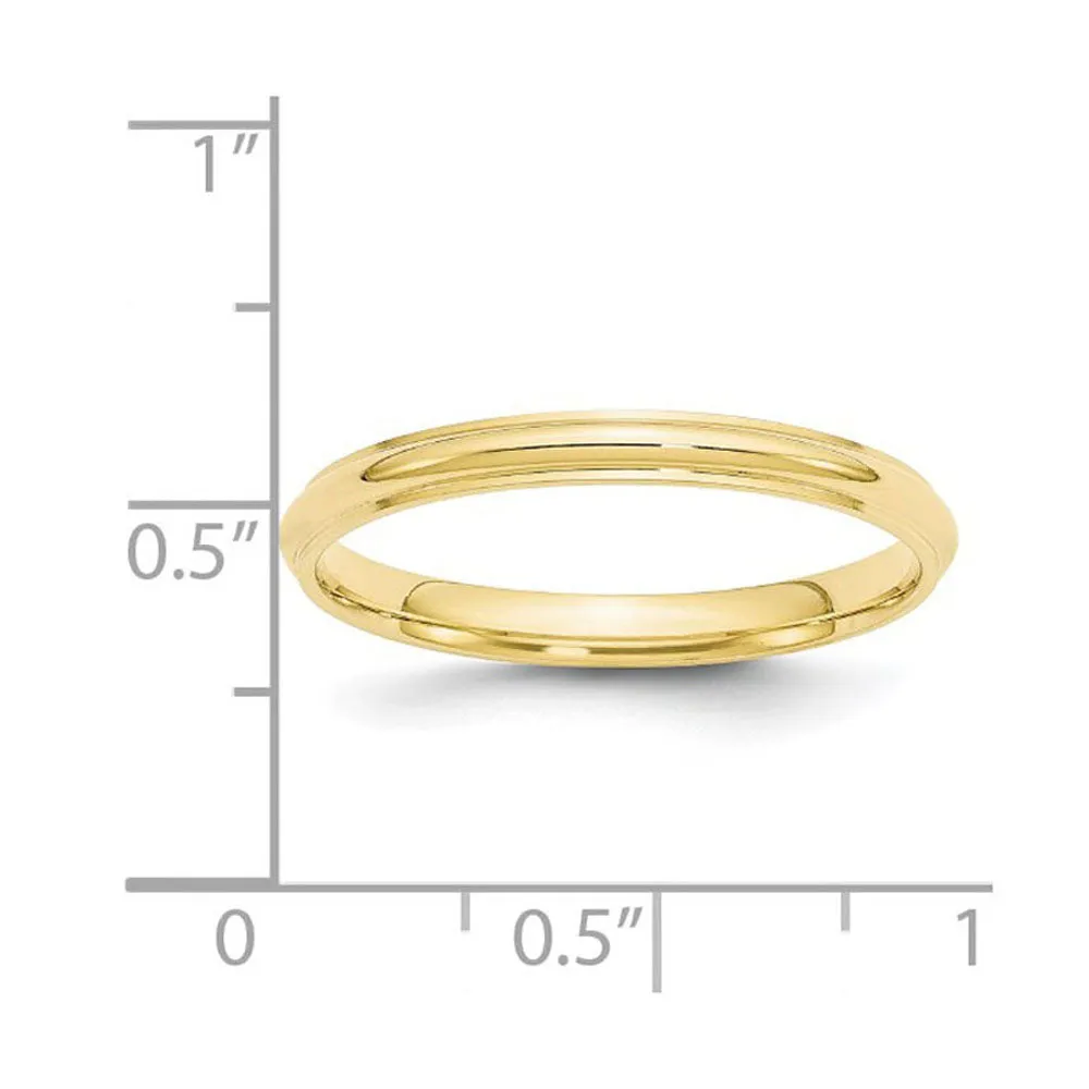 10K Yellow Gold Half Round Ridged Edge Band, Various Widths Available