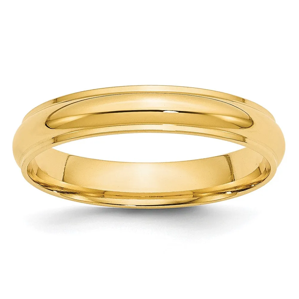 10K Yellow Gold Half Round Ridged Edge Band, Various Widths Available