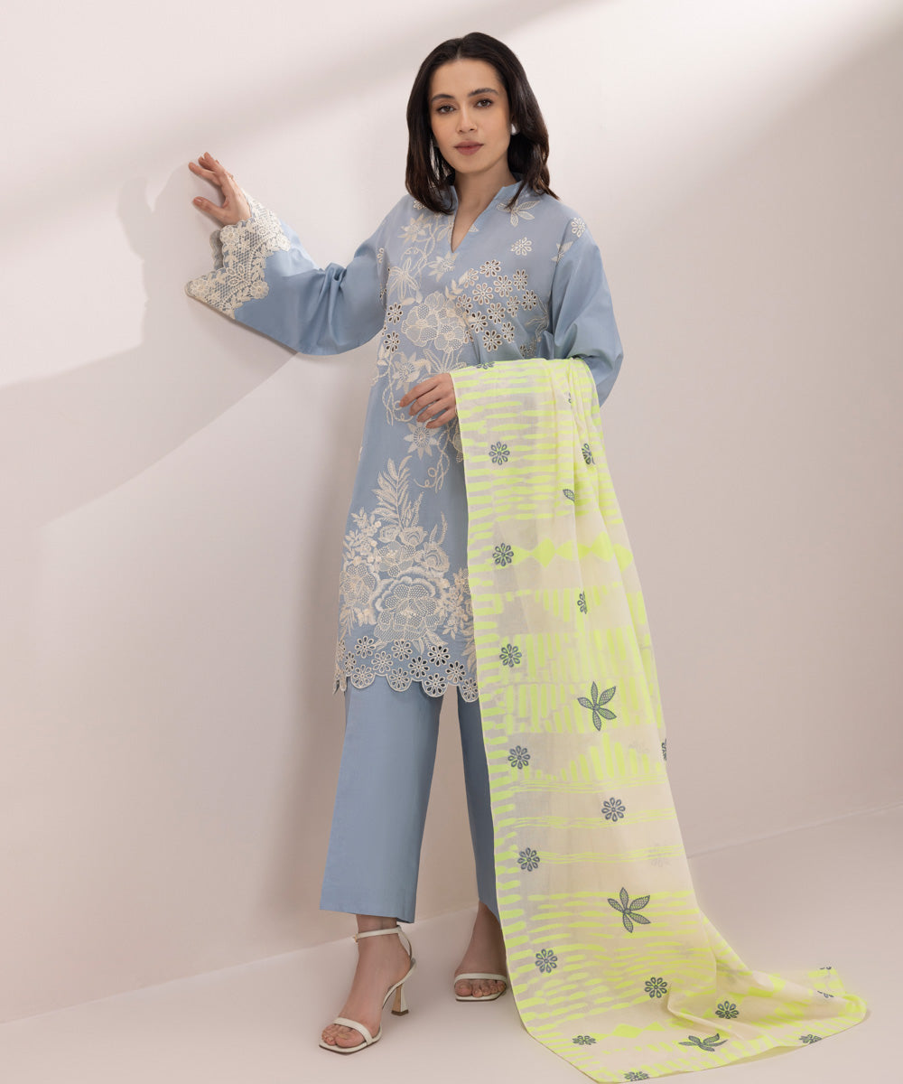 3 Piece Embroidered Cambric Suit - Buy Online Now