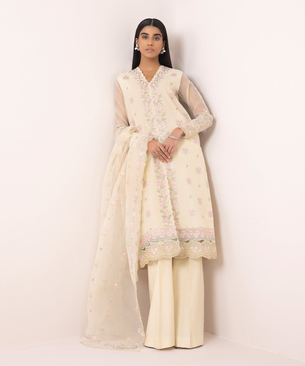 3 Piece Organza Suit with Embroidery - Limited Time Offer.