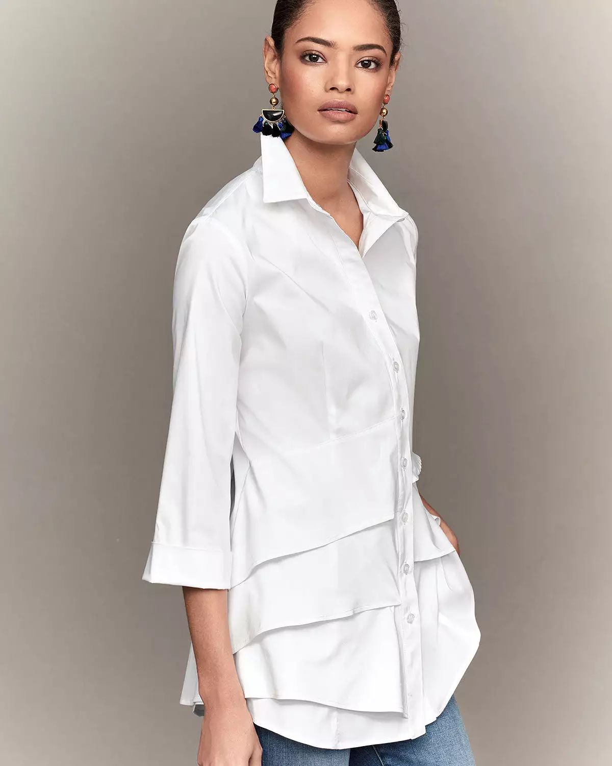 3/4 Sleeve Silky Poplin Jenna White Shirt - Shop Now!