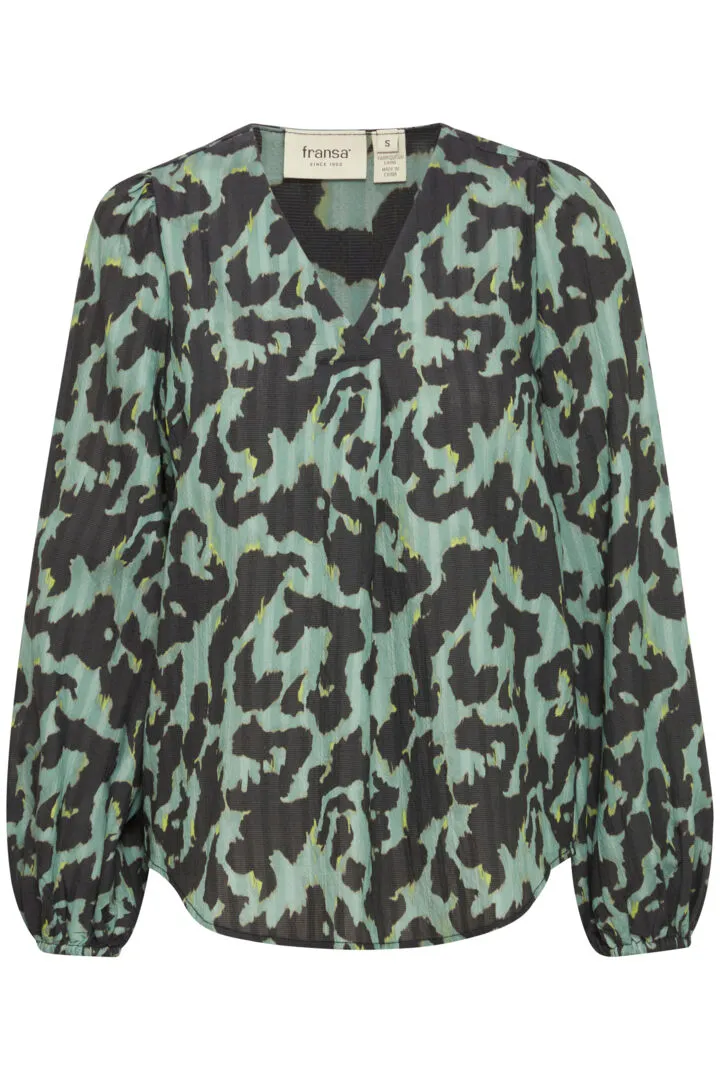 Long Sleeve V Neck Blouse Green Mix Fransa