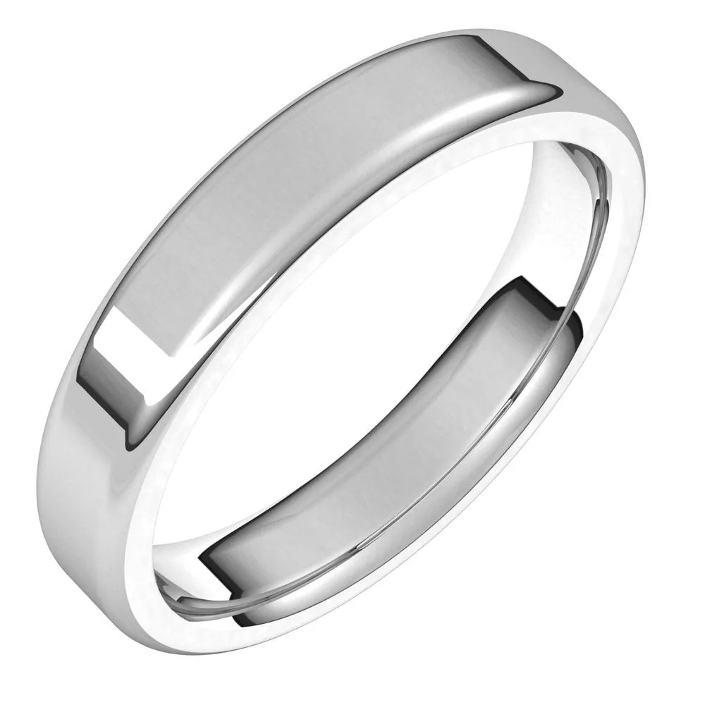 10K White Gold Polished Round Edge Comfort Fit Flat Band 4mm