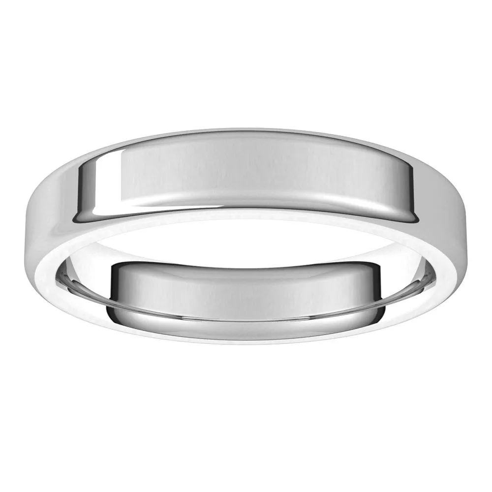 10K White Gold Polished Round Edge Comfort Fit Flat Band 4mm