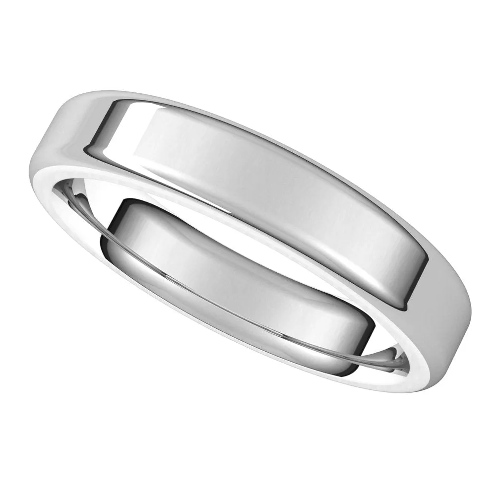 10K White Gold Polished Round Edge Comfort Fit Flat Band 4mm