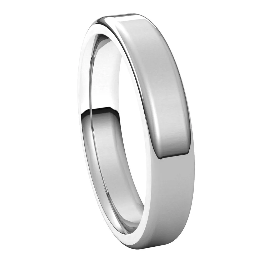 10K White Gold Polished Round Edge Comfort Fit Flat Band 4mm