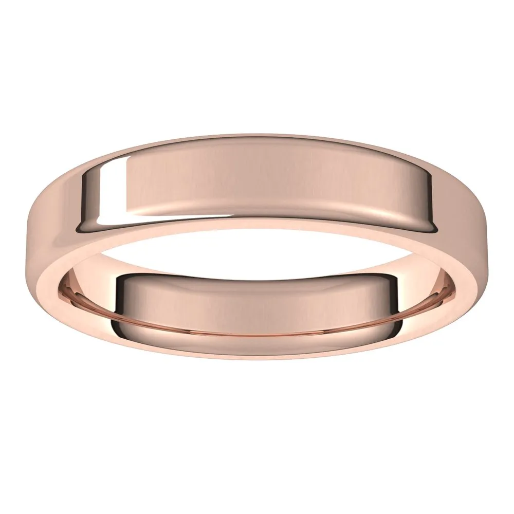 14K Rose Gold Polished Round Edge Comfort Fit Flat Band 4mm