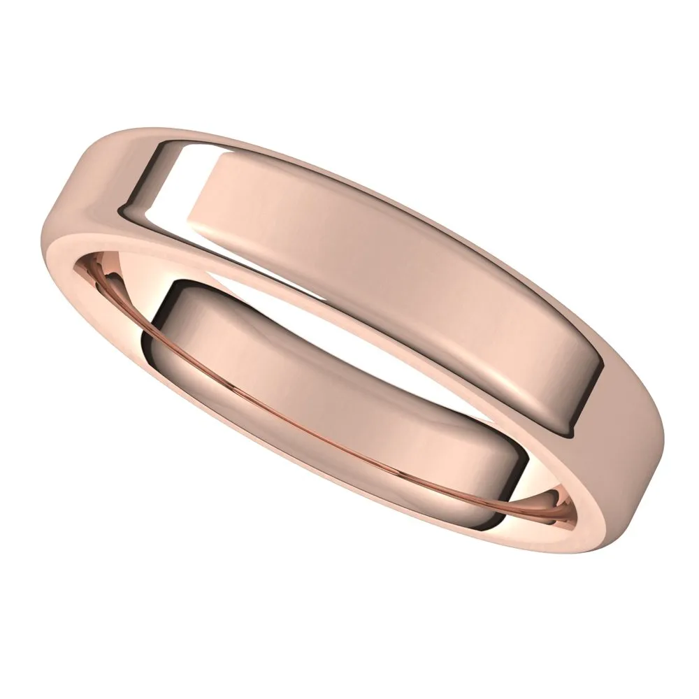 14K Rose Gold Polished Round Edge Comfort Fit Flat Band 4mm