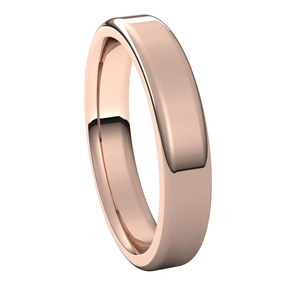 14K Rose Gold Polished Round Edge Comfort Fit Flat Band 4mm