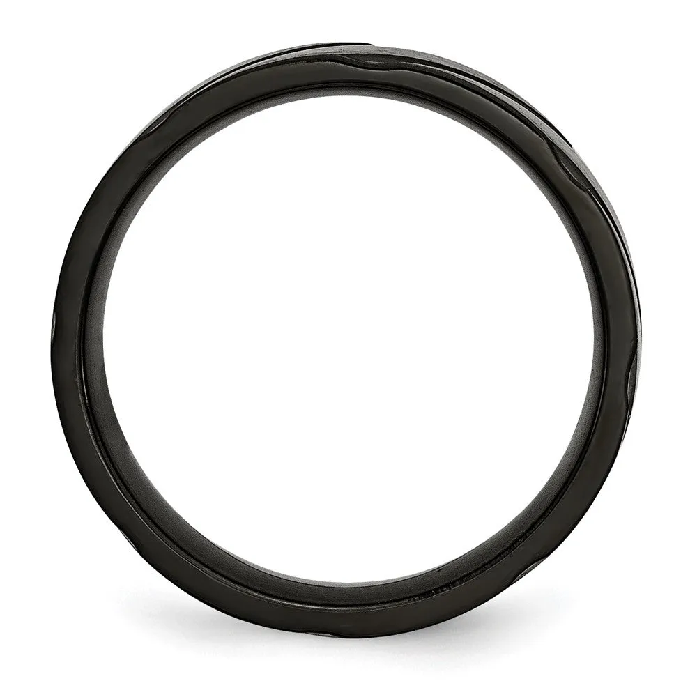 6mm Black Plated Titanium Brushed Grooved Band