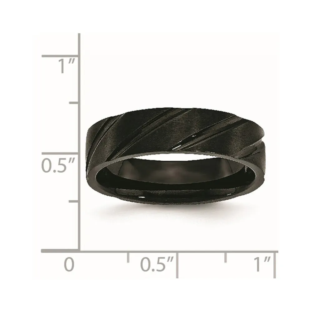 6mm Black Plated Titanium Brushed Grooved Band