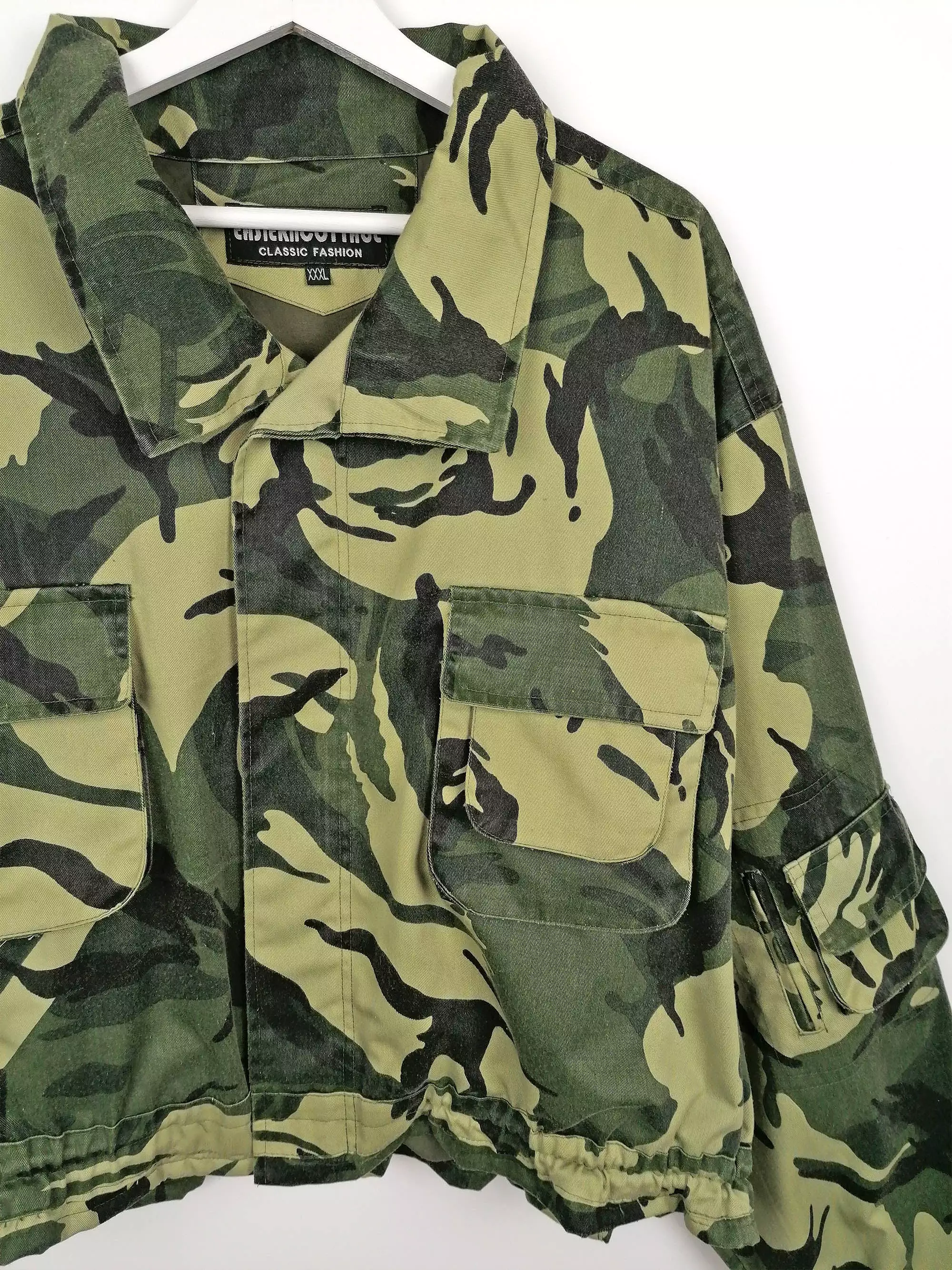 90s Camo Green Oversized Cropped Army Jacket XXL