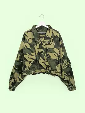 90s Camo Green Oversized Cropped Army Jacket XXL