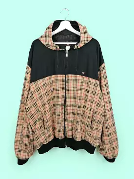 90s Y2K plaid check oversized lightweight bomber jacket with hood XXL