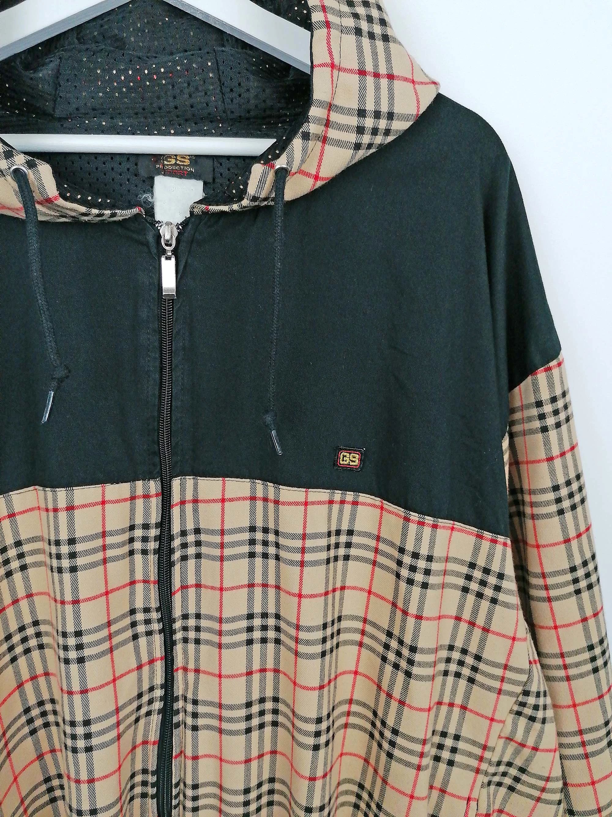 90s Y2K plaid check oversized lightweight bomber jacket with hood XXL