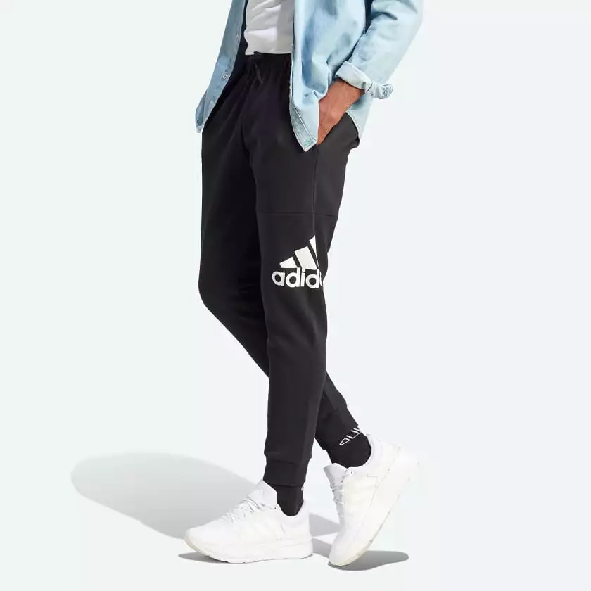 adidas black trackpants for men in fleece material