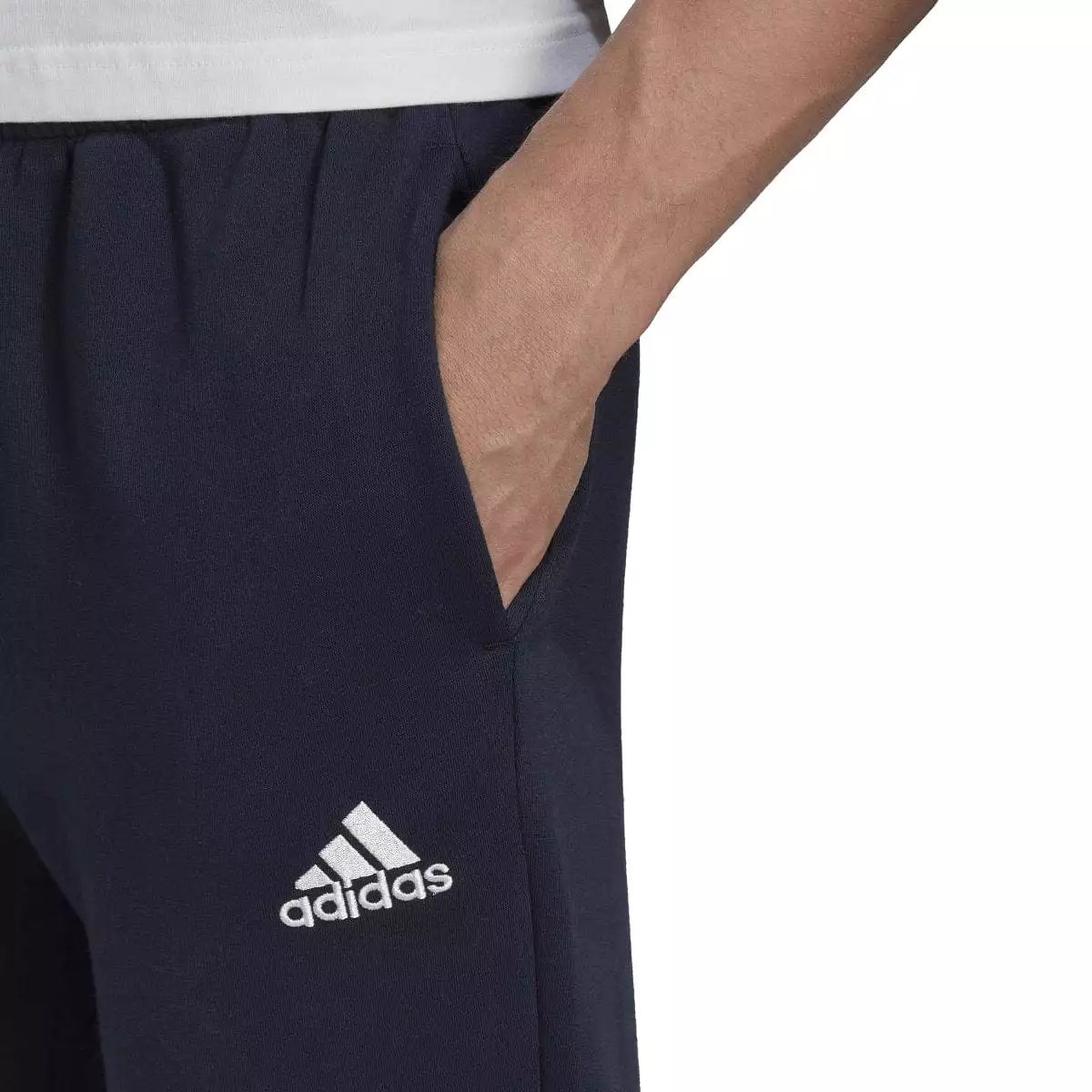 ADIDAS ESSENTIALS FLEECE TRACKPANTS - MEN'S REGULAR TAPERED DESIGN - NAVY