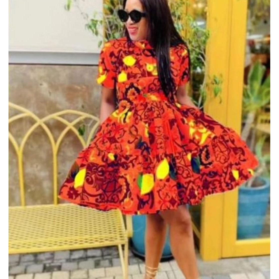 African Print Dress with Floral Pattern