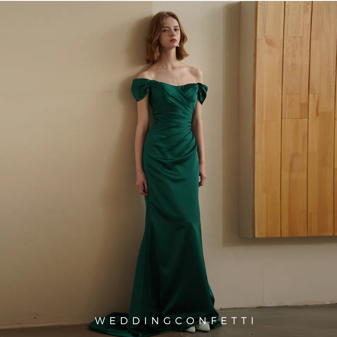 Agatha Satin Mermaid Gown - Off Shoulder Design in 2 Color Options.