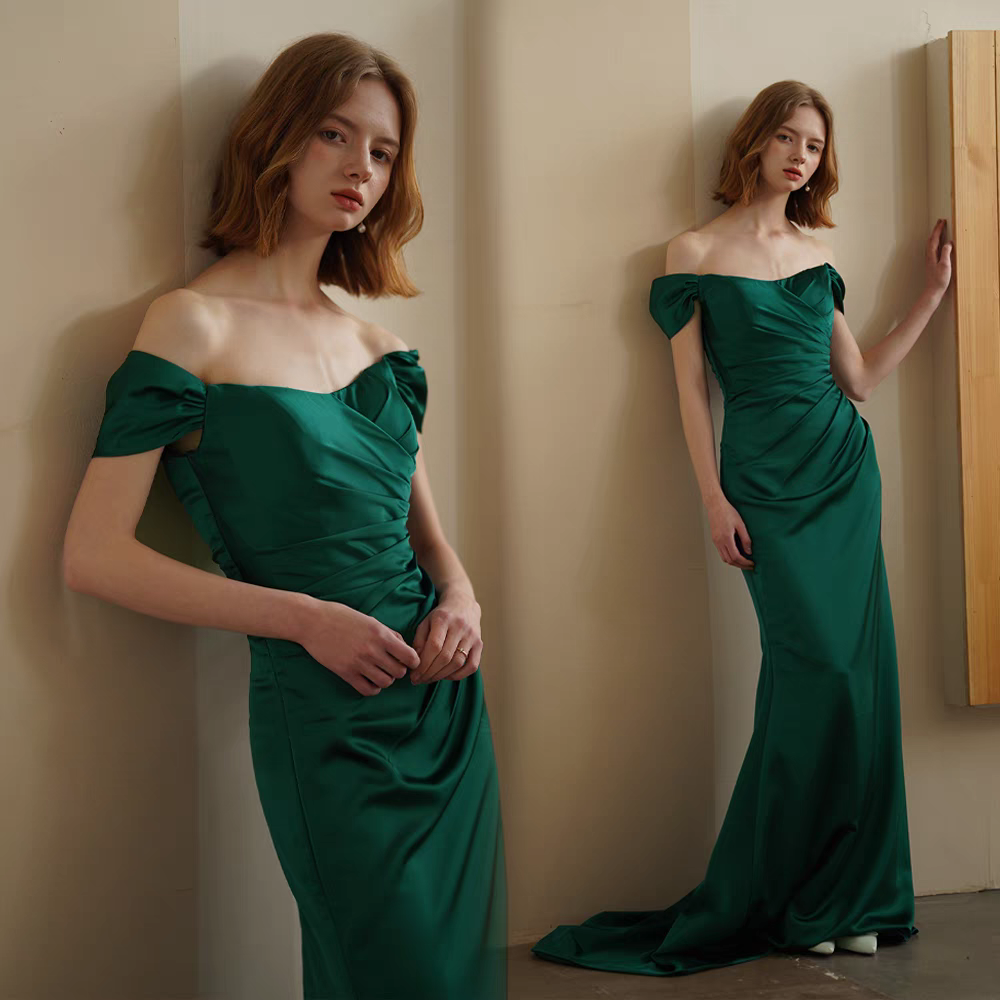 Agatha Satin Mermaid Gown - Off Shoulder Design in 2 Color Options.