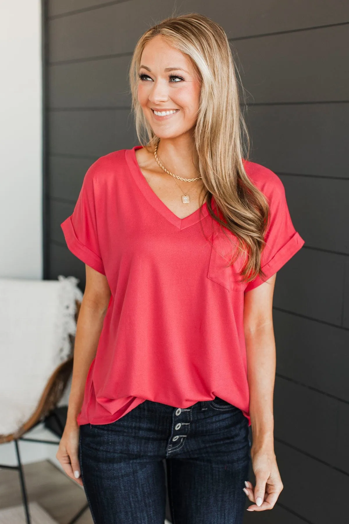 All The Best Short Sleeve Top Dark Coral