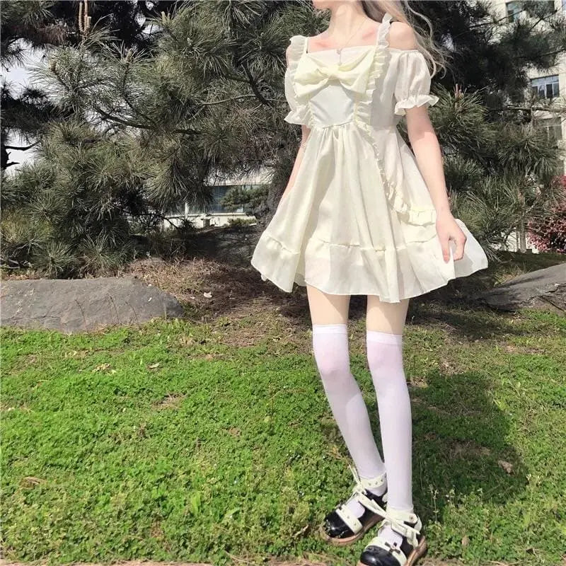 Almond Lilly Dress - Kawaii Princess - Off-Shoulder - Spring Bow - Mini Dress