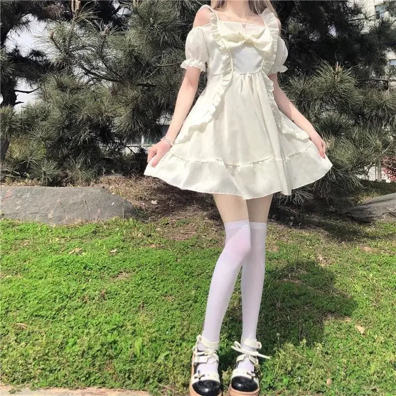 Almond Lilly Dress - Kawaii Princess - Off-Shoulder - Spring Bow - Mini Dress