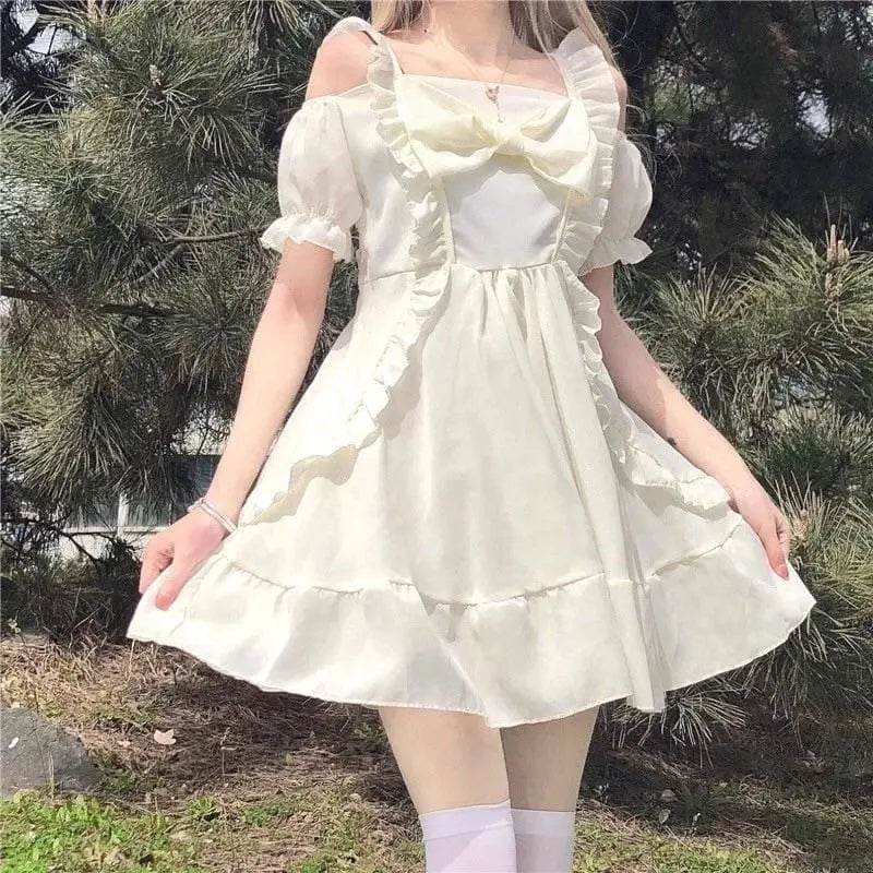 Almond Lilly Dress - Kawaii Princess - Off-Shoulder - Spring Bow - Mini Dress