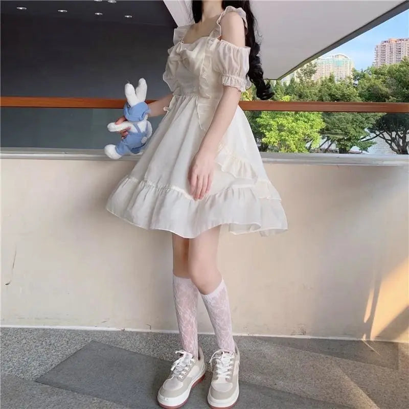 Almond Lilly Dress - Kawaii Princess - Off-Shoulder - Spring Bow - Mini Dress