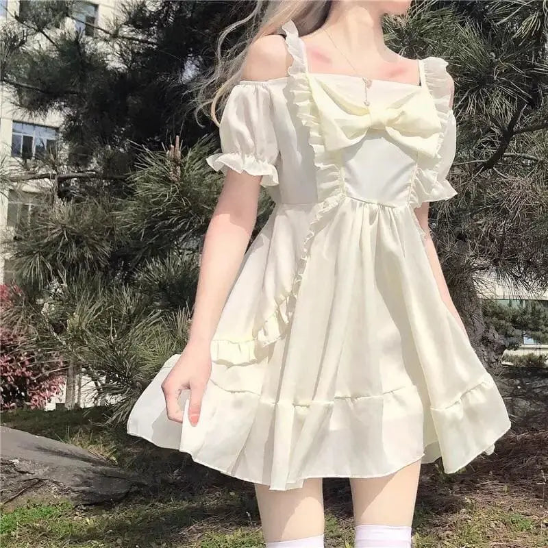 Almond Lilly Dress - Kawaii Princess - Off-Shoulder - Spring Bow - Mini Dress