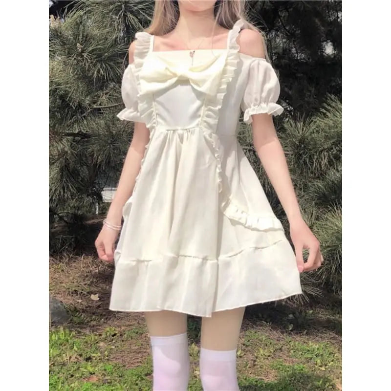 Almond Lilly Dress - Kawaii Princess - Off-Shoulder - Spring Bow - Mini Dress