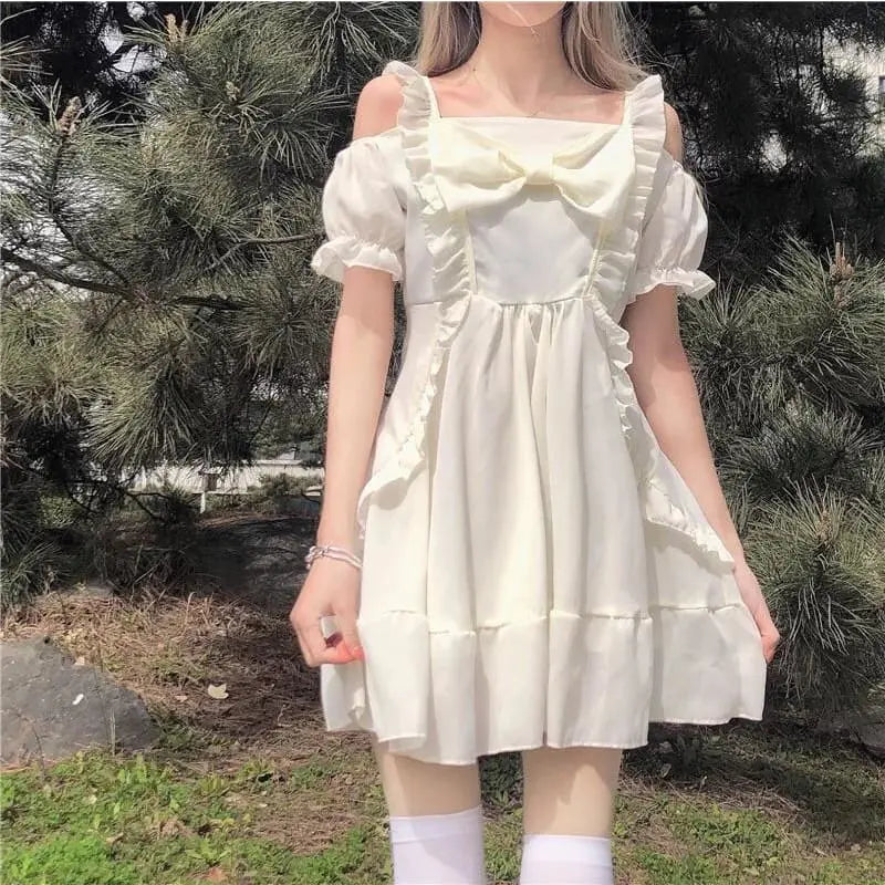 Almond Lilly Dress - Kawaii Princess - Off-Shoulder - Spring Bow - Mini Dress